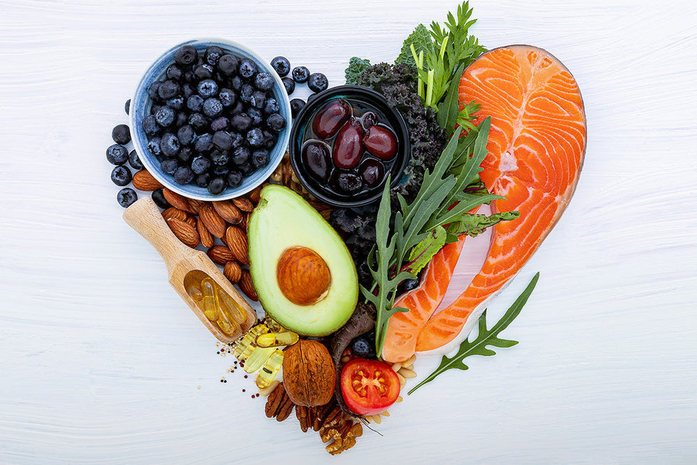 Keto alphabet with basic ingredients for ketogenic diet