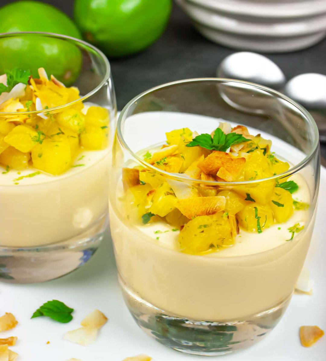 Coconut Pina Colada Panna Cotta with Pineapple and Lime Recipe