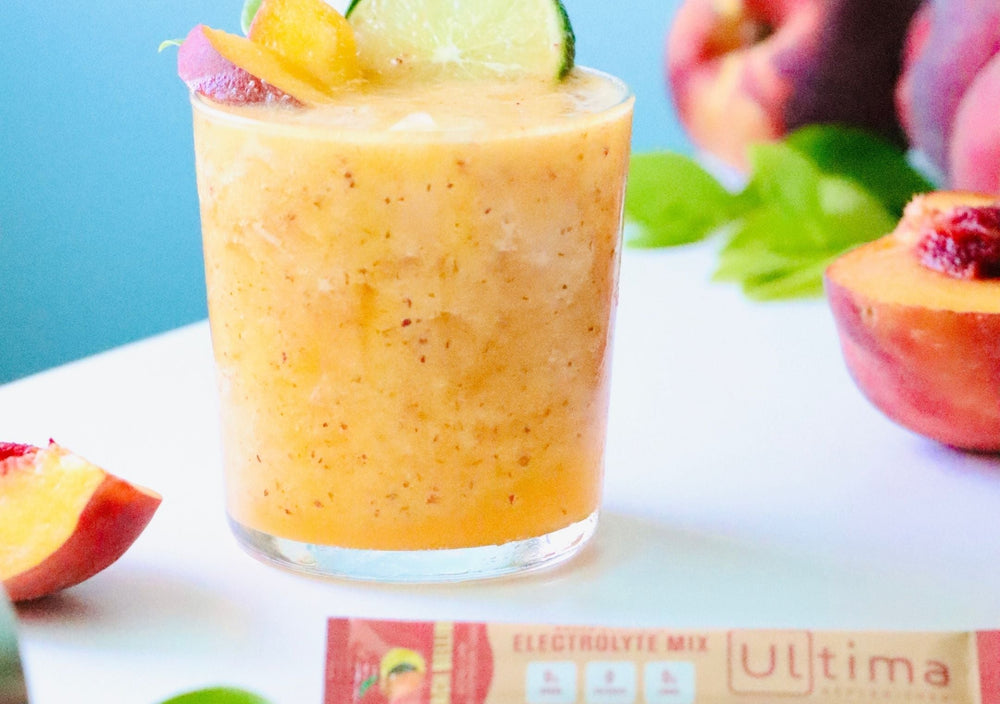 Peach Bellini Electrolyte Slushie Cocktail made with Ultima Replenisher Electrolyte Hydration Mix