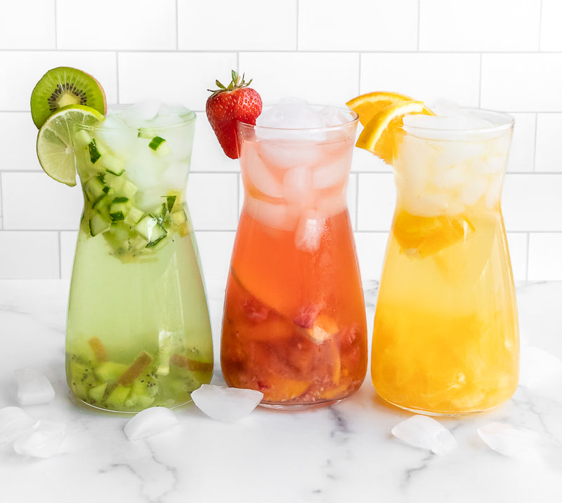 3 Zero Sugar Electrolyte Mocktinis in pitchers made with Ultima Replenisher Electrolyte Hydration Powder