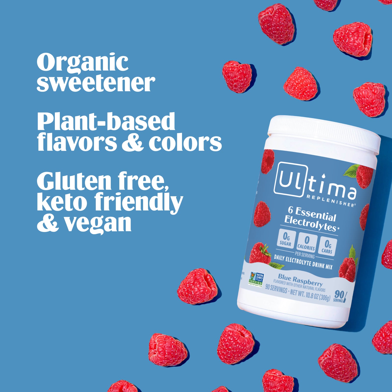 Ultima Replenisher Blue Raspberry electrolyte hydration powder 90 Serving Canister RTB