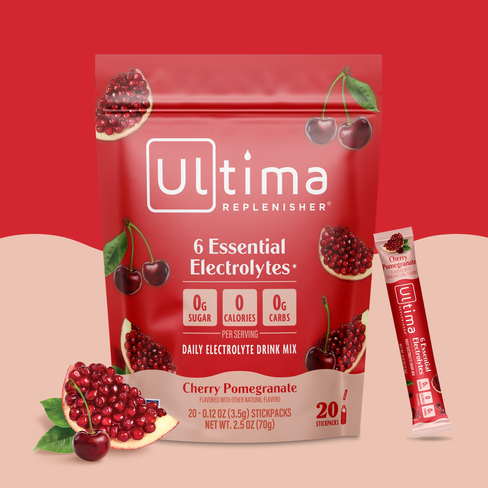 Ultima Replenisher Cherry Pomegranate electrolyte hydration powder 20 serving stickpack