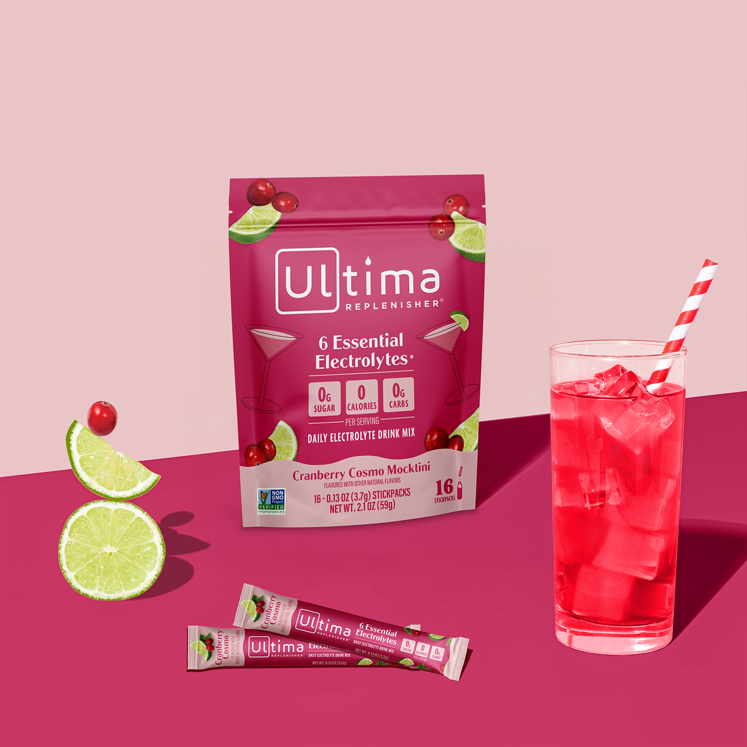 Ultima Replenisher Cranberry Cosmo Mocktini electrolyte hydration powder lifestyle image