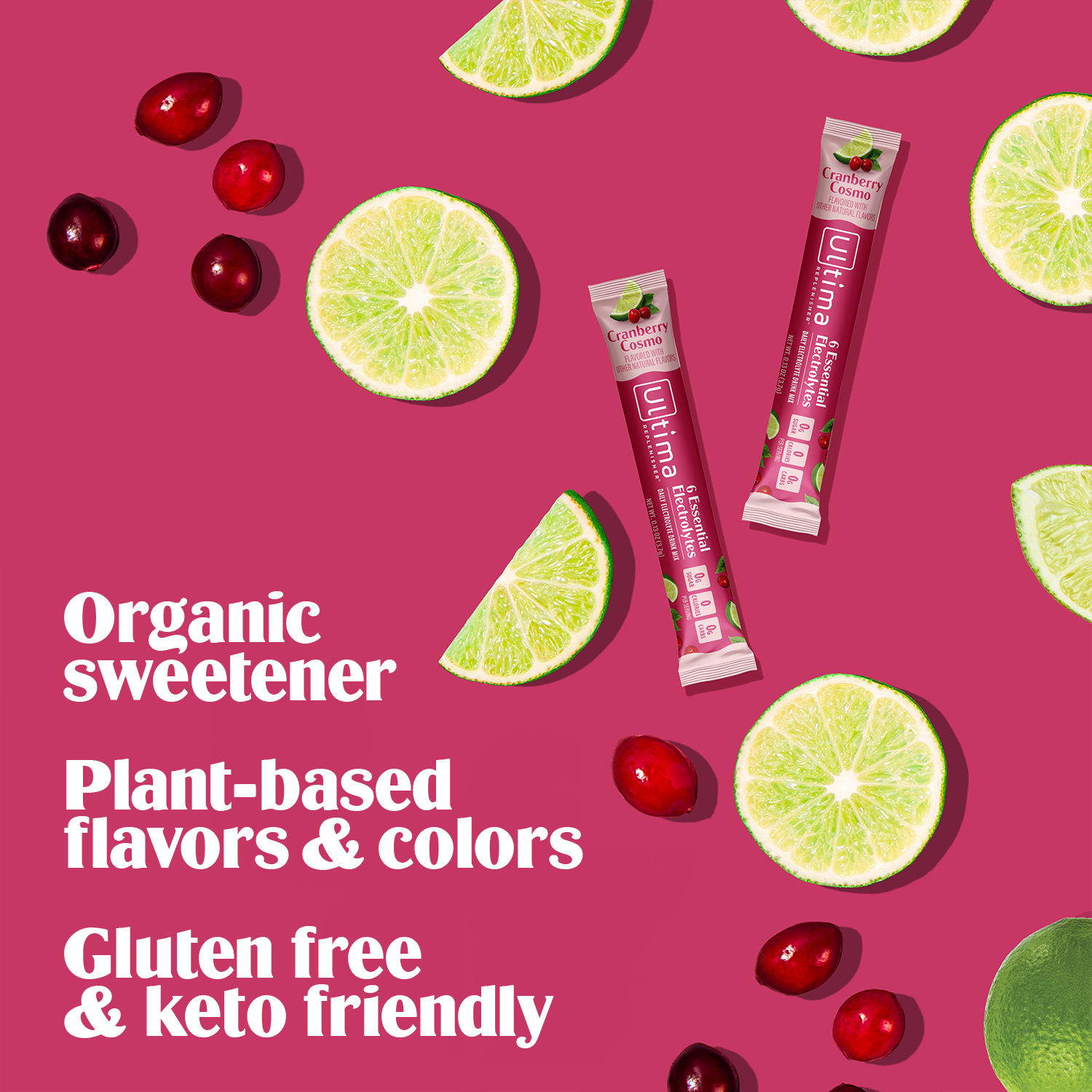 Ultima Replenisher Cranberry Cosmo Mocktini electrolyte hydration 16Pk reasons to believe