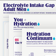 Advertisement for electrolyte intake gap product for adult men, showing a comparison chart and branding.