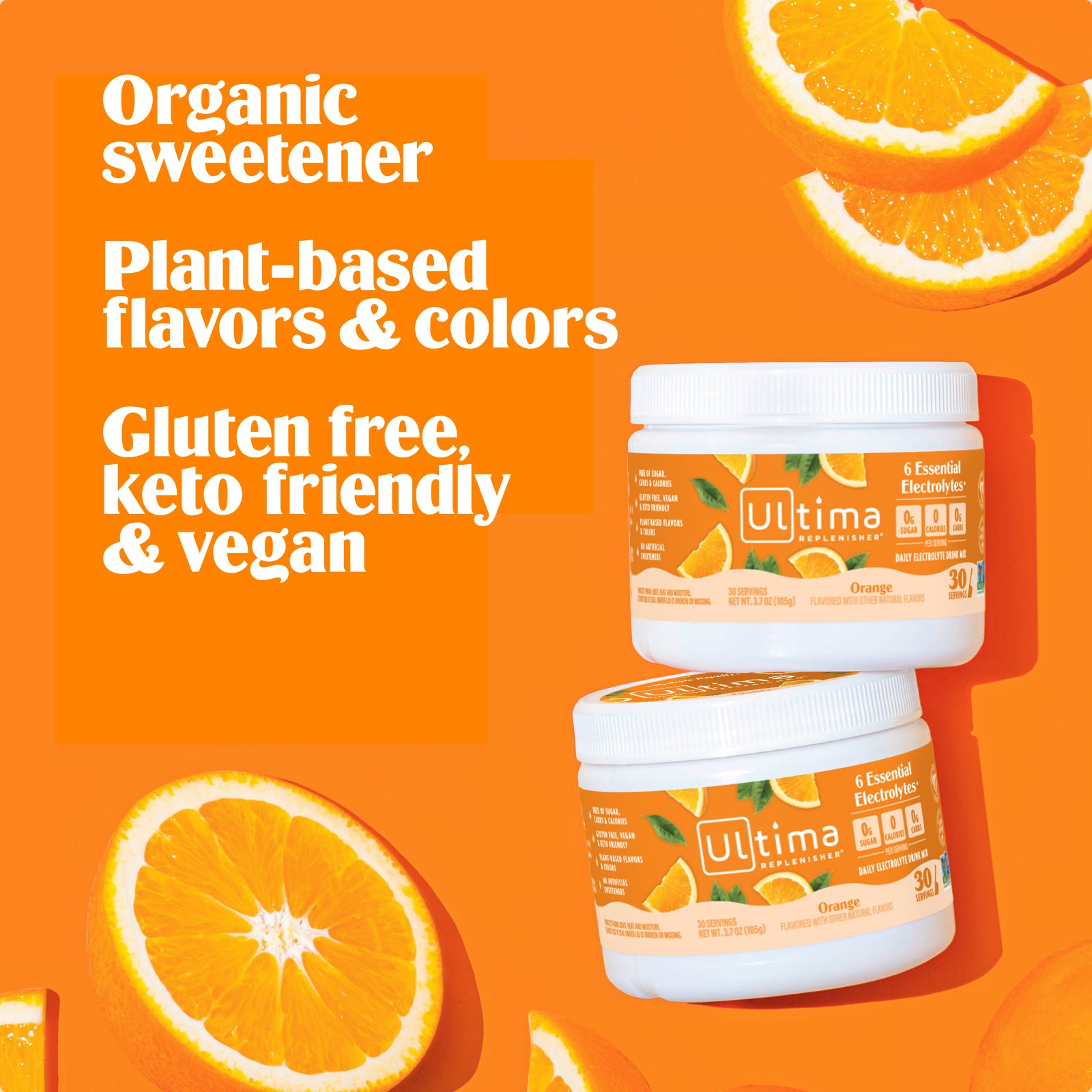 Ultima Replenisher Orange electrolyte hydration powder 30 Serving Canister RTB
