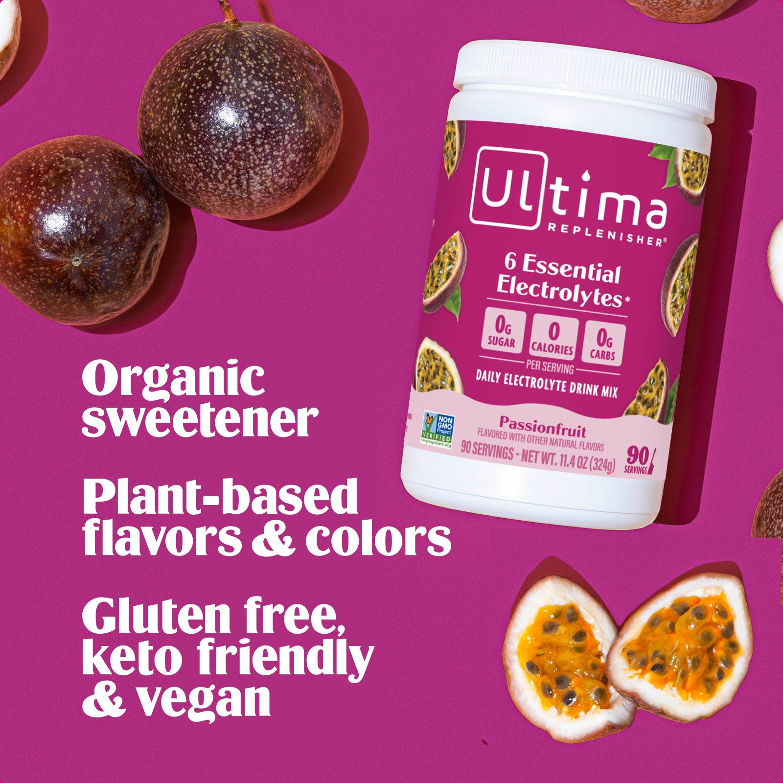 Ultima Replenisher Passionfruit electrolyte hydration powder 90 Serving Canister RTB