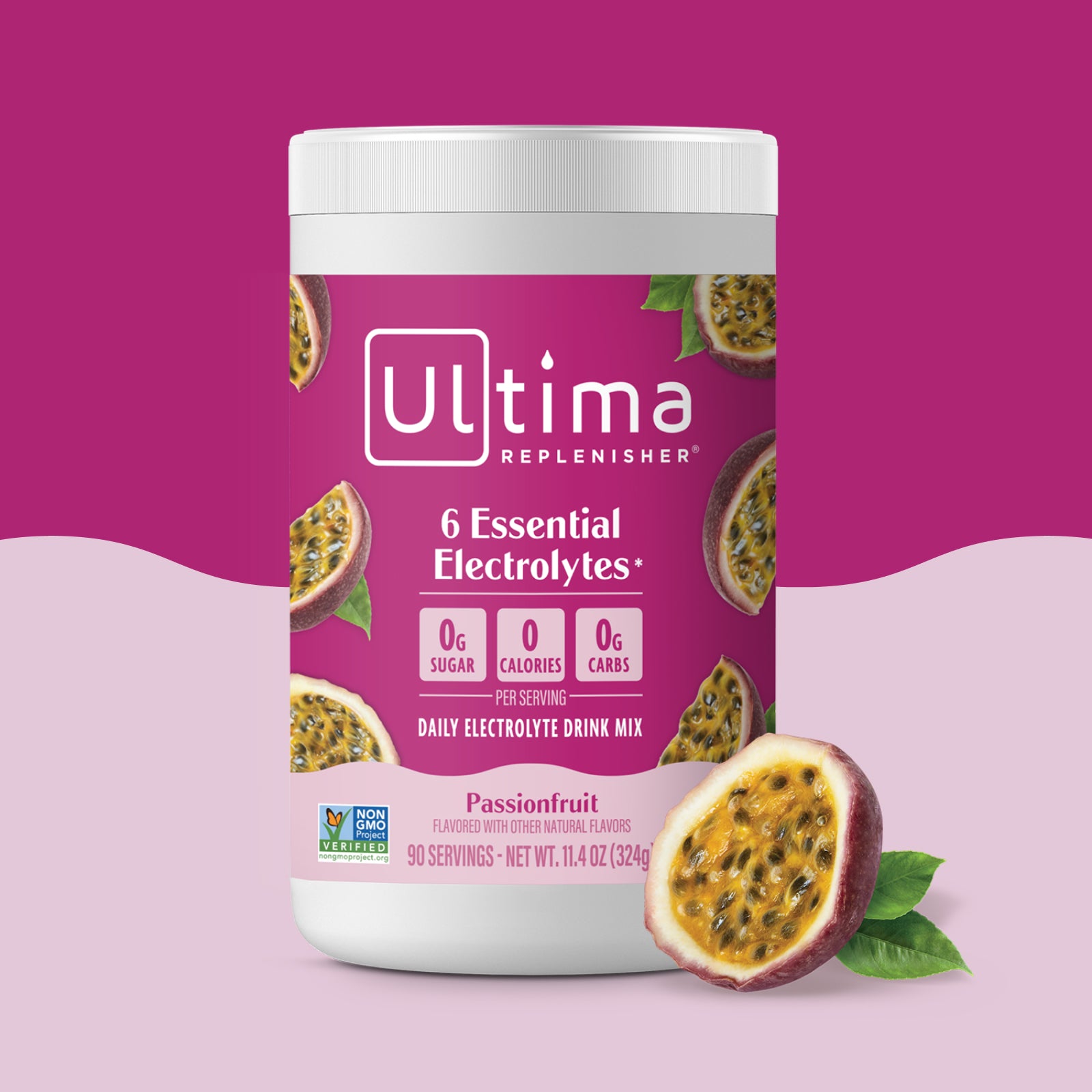 Ultima Replenisher Passionfruit electrolyte hydration powder 90 serving canister