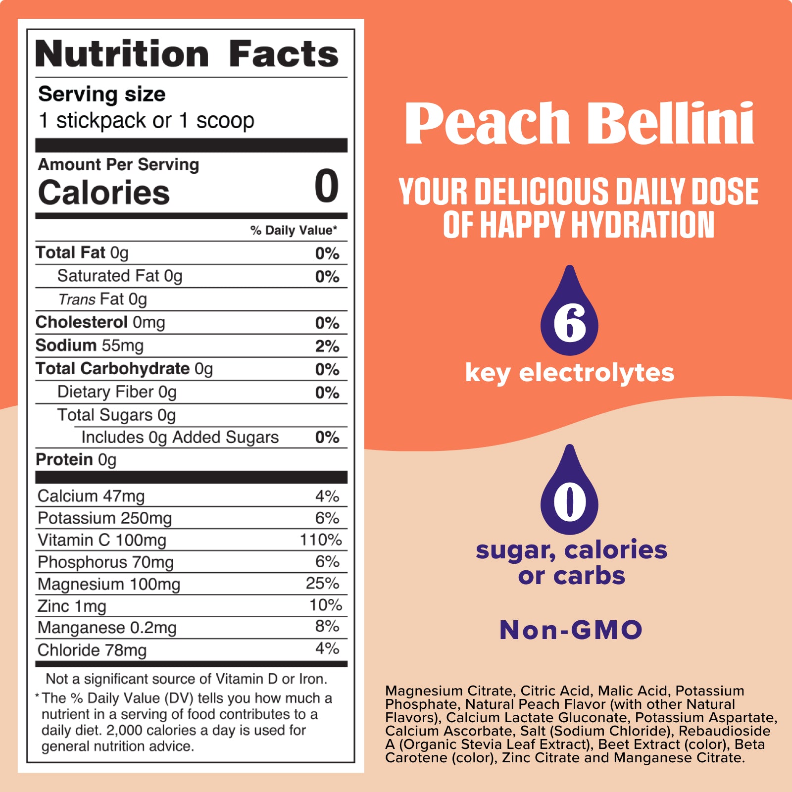 Ultima Replenisher Peach Bellini ingredients and nutrition facts