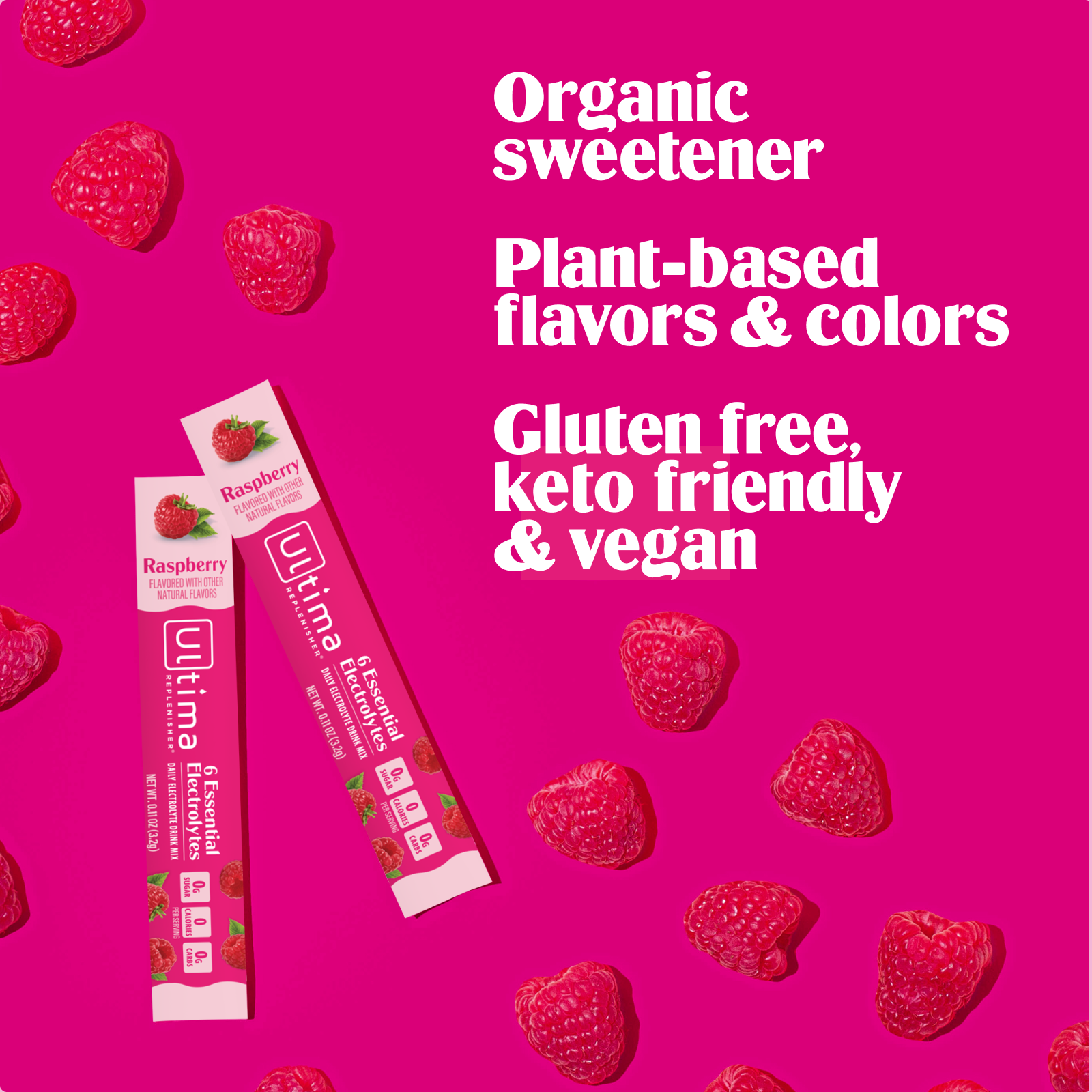 Ultima Replenisher Raspberry electrolyte hydration powder pouch RTB