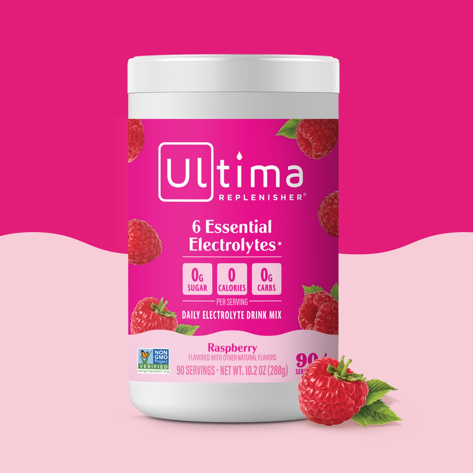 Ultima Replenisher Raspberry electrolyte hydration powder 90 serving canister