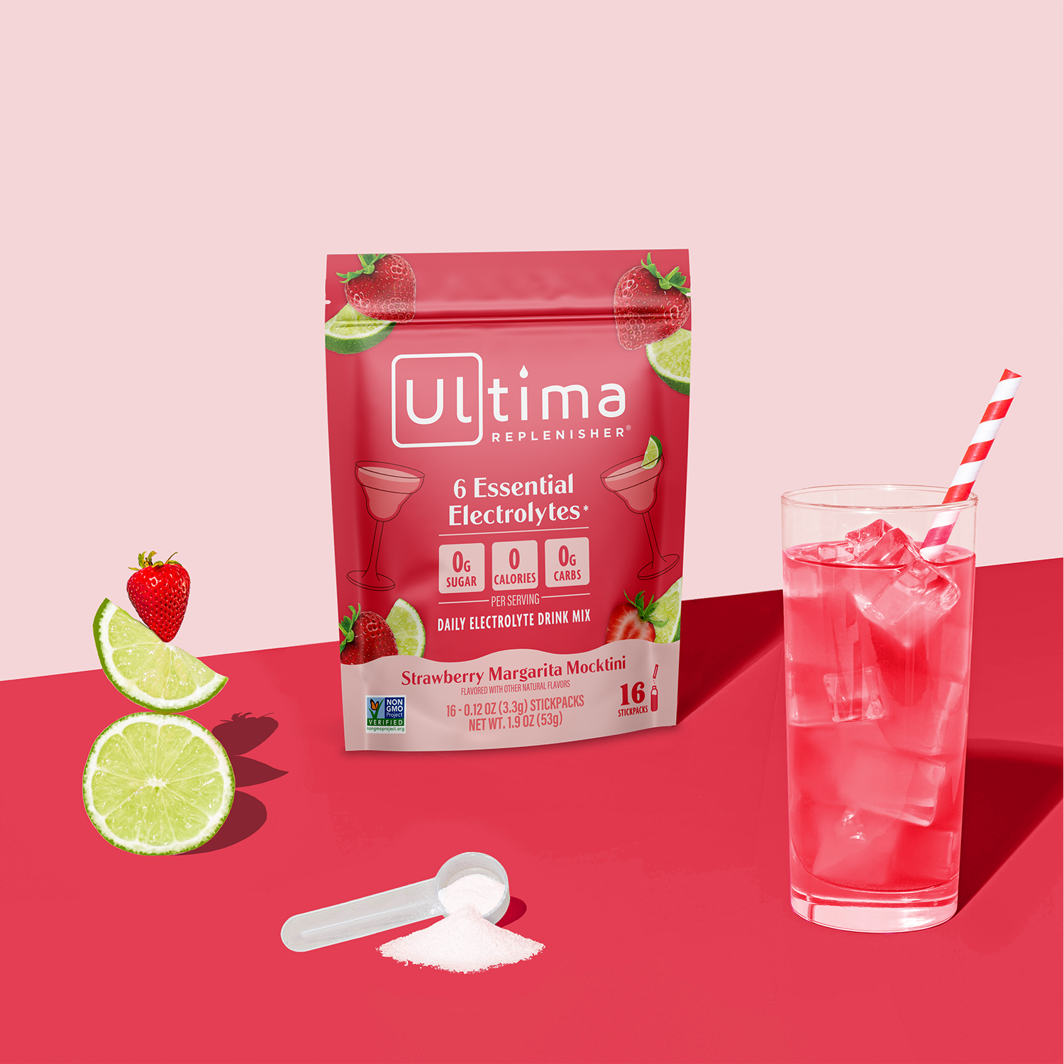 Ultima Replenisher Strawberry Margarita Mocktini electrolyte hydration powder lifestyle image