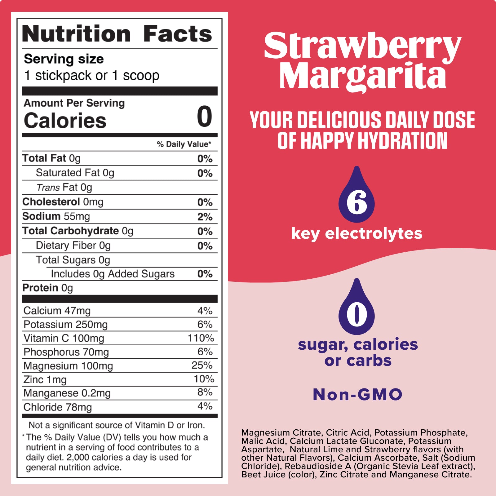Ultima Replenisher Strawberry Margarita Mocktini electrolyte hydration powder nutrition facts
