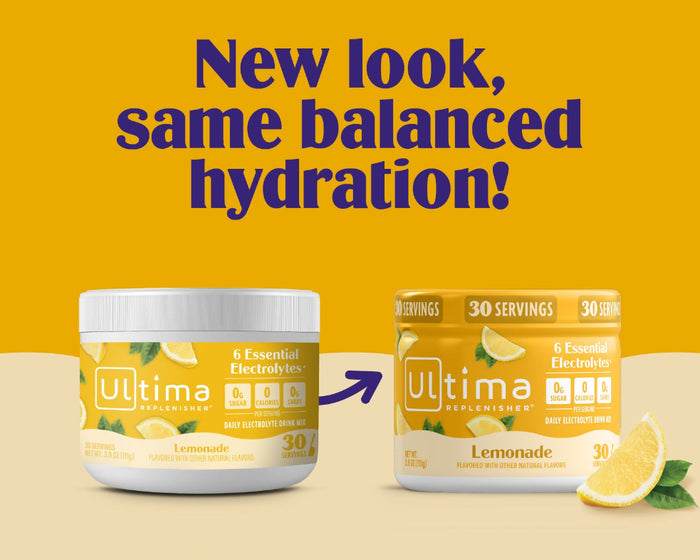 Ultima Lemonade packaging with text on a yellow background