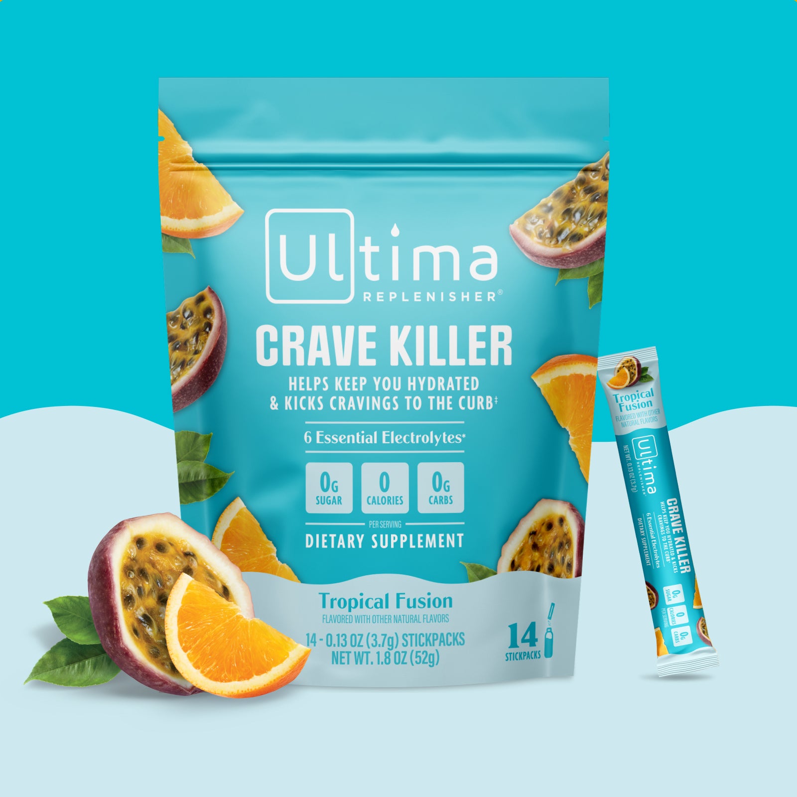 Ultima Replenisher Crave Killer electrolyte hydration powder pouch front 2