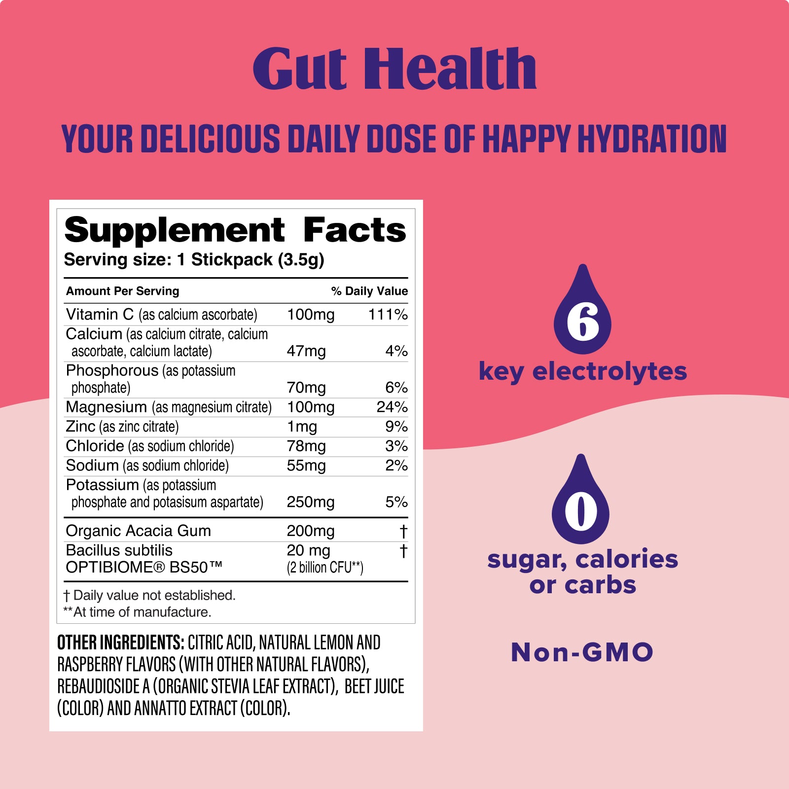 Ultima Replenisher Gut Health Pack electrolyte hydration powder pouch Supplement facts