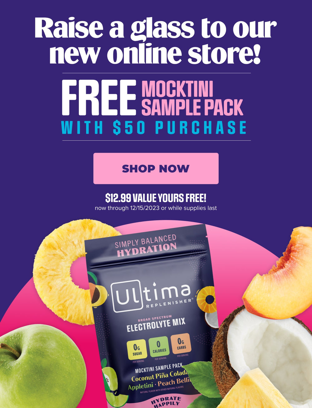 Free Mocktini sample back with $50 purchase! Limit one per customer.