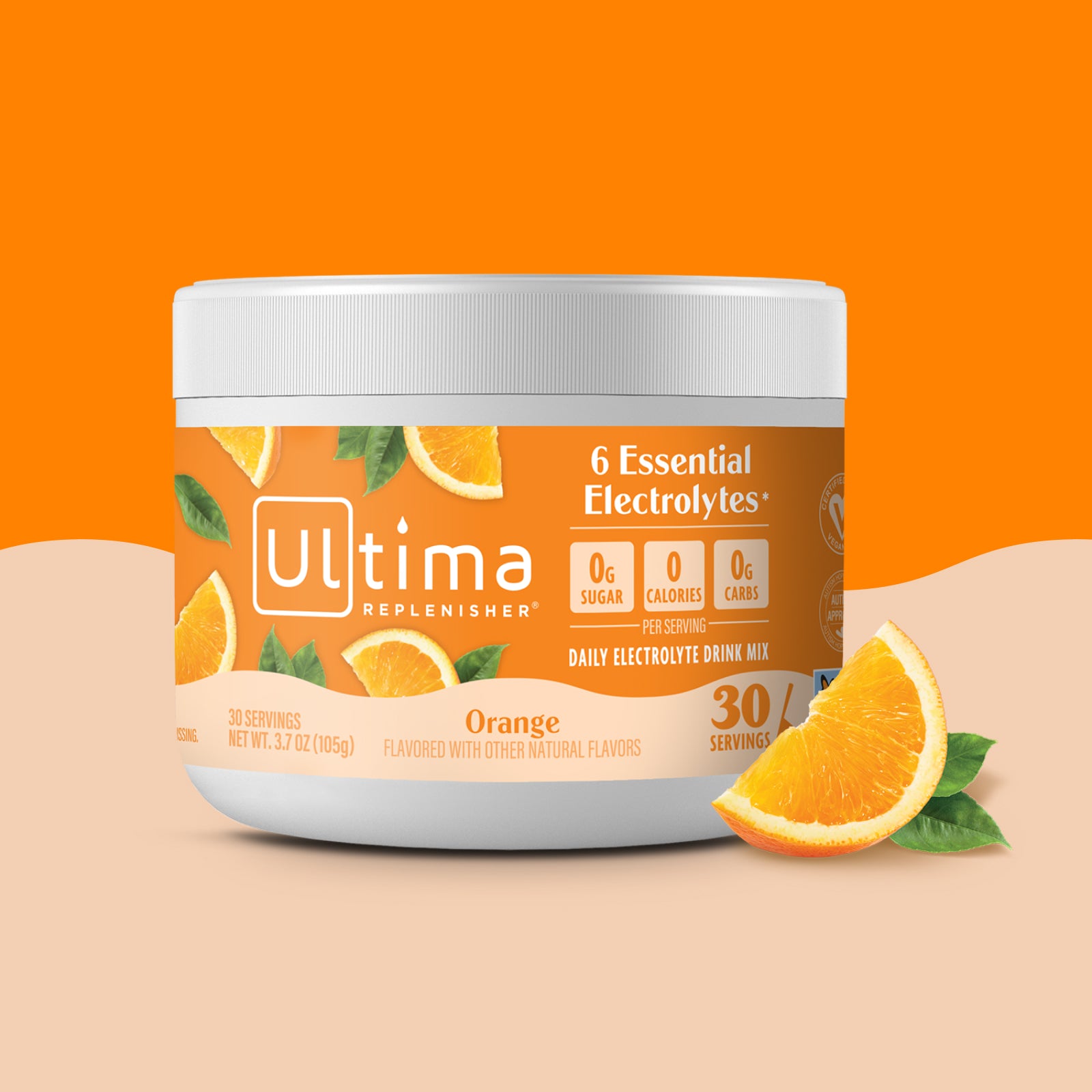 Ultima Replenisher Orange electrolyte hydration powder 30 serving canister