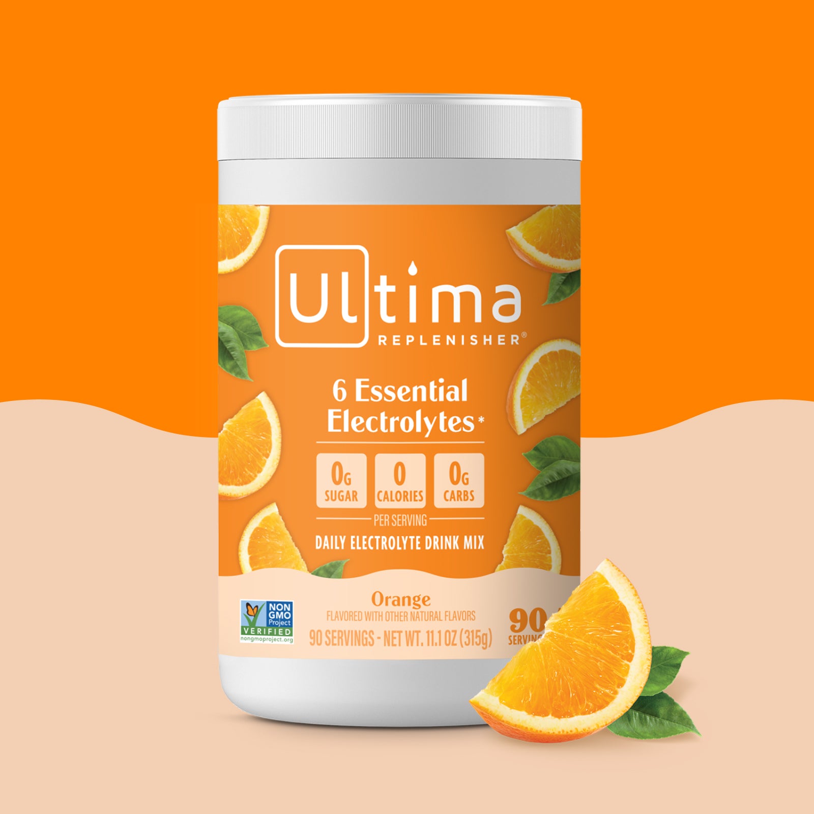 Ultima Replenisher Orange electrolyte hydration powder 90 serving canister