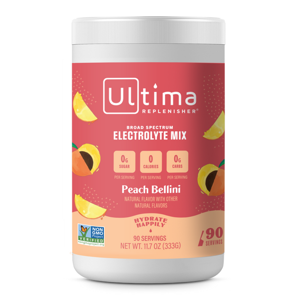 Peach Belini electrolyte drink mix 90ct canister