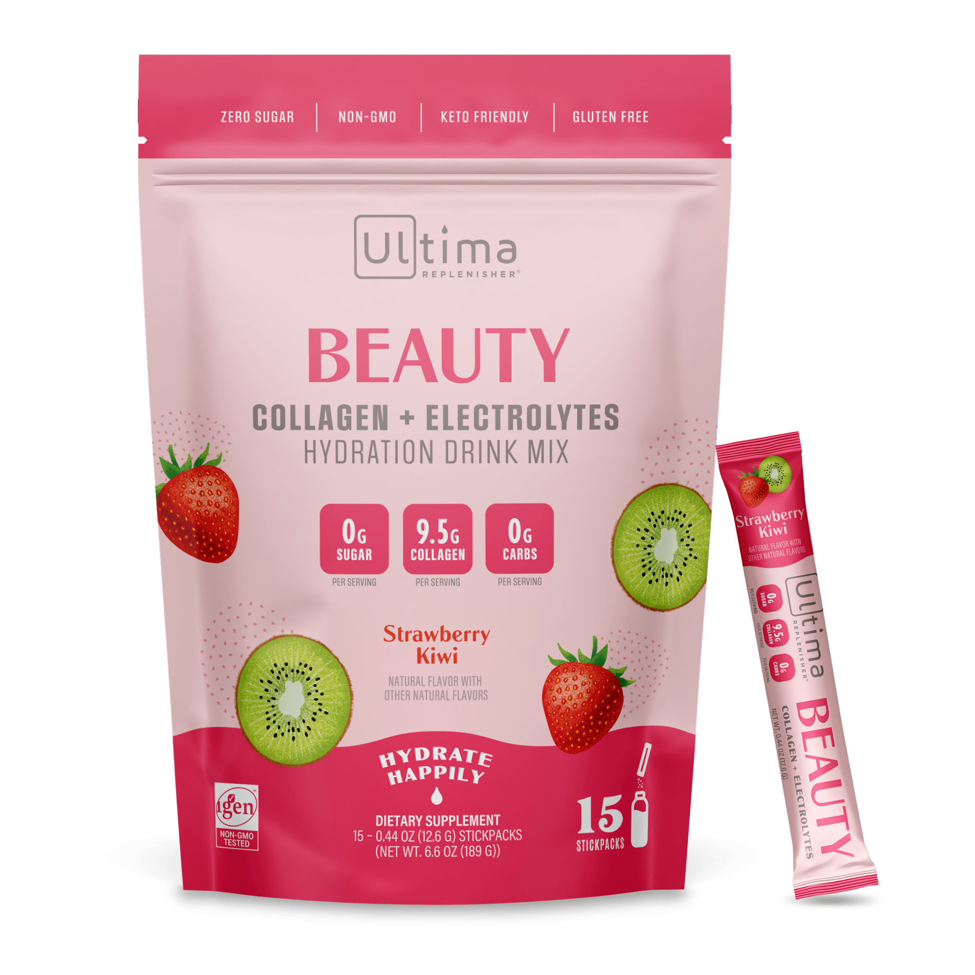 Strawberry Kiwi - Beauty Collagen Powder + Electrolytes - 15 Serving Stickpacks