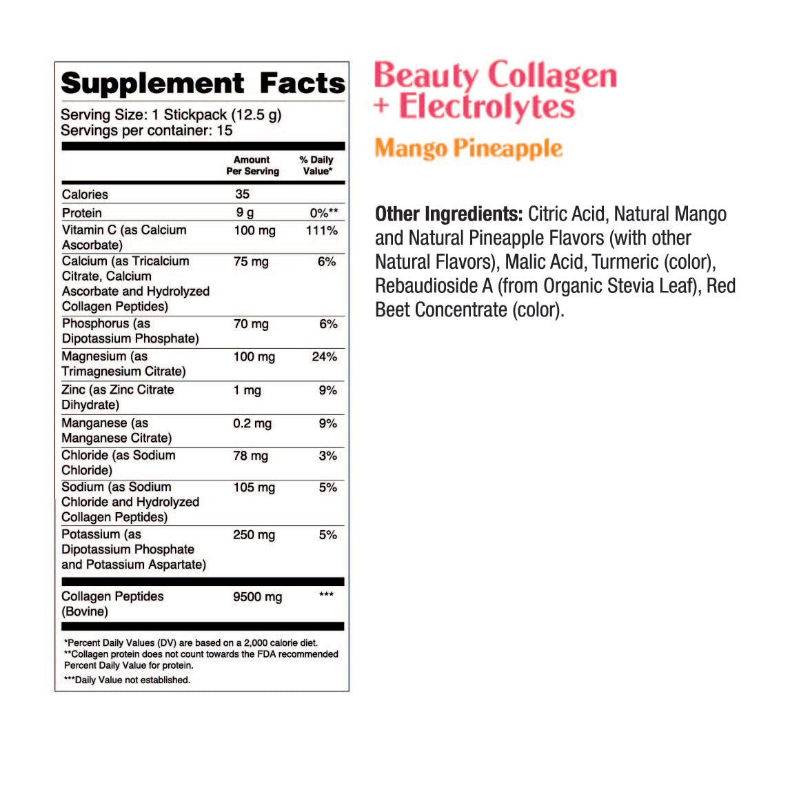 Mango Pineapple - Beauty Collagen Powder + Electrolytes - 15 Serving Stickpacks